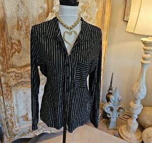 Modern Works Black Pinstripe Long-Sleeve Top